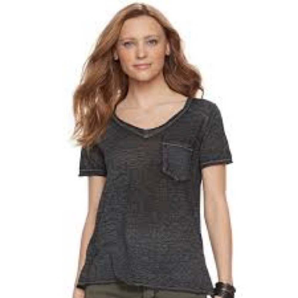 Women's Black Gray V-Neck Short Sleeve Boyfriend Tee Rock and Republic Large